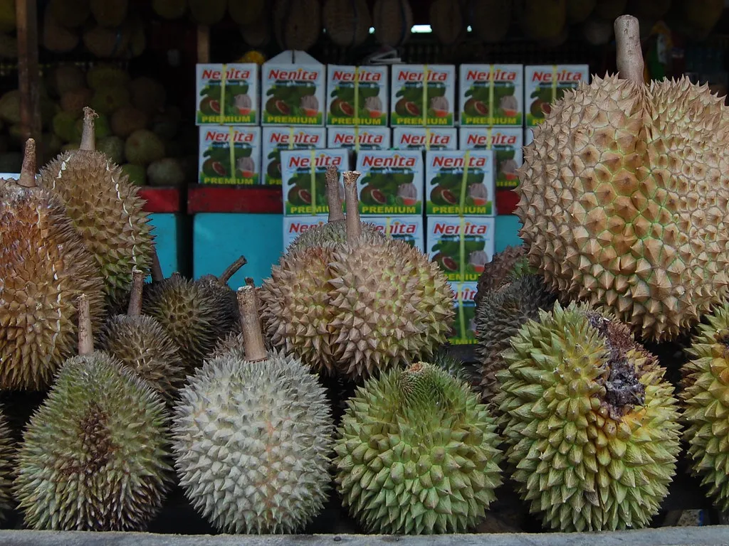 Durian and tropical fruits at Magsaysay Park market